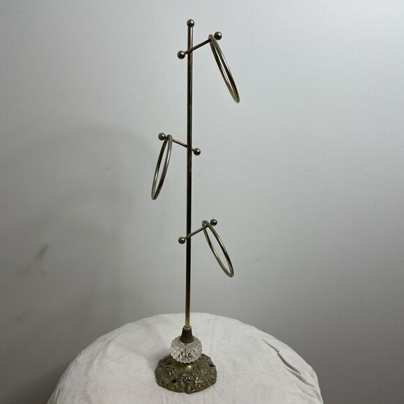 Vintage Modern Regency Crystal 3 Ring Hand Towel Holder Stand Bathroom Brass OS - Picture 4 of 7